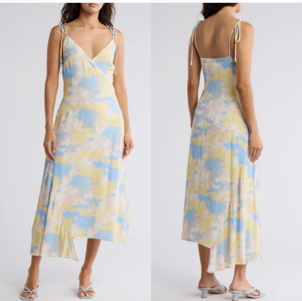 Joie Yellow and Blue Tie-Shoulder Dress